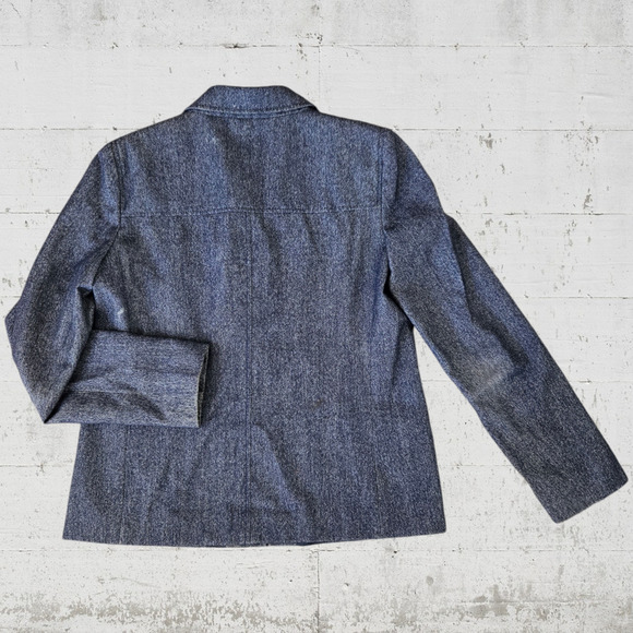 90s Vintage Michael Kors Navy Wool Blend Chambray Single Breasted Jacket Size 8 - Picture 7 of 10